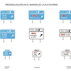 Señalización de desvío en carretera convencional a Lleida, Pola de Siero, Segovia, Oviedo, Cangas de Onis, Gijón y Mérida.