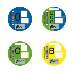 Pegatinas DGT: 0, ECO, C y B. Es obligatorio llevar la pegatina medioambiental para circular en zonas de bajas emisiones.