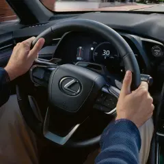 Manos al volante de un Lexus, el velocímetro marca 30 km/h. Espero que mi coche vibra a partir de 100 no sea un problema.