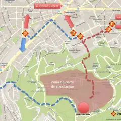 Mapa de aparcamiento cerca del Palau Sant Jordi. Rutas y zonas de circulación.