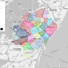 Mapa de Barcelona con zonas de aparcamiento. Se visualizan diferentes distritos y zonas de residentes, incluyendo la zona amarilla.