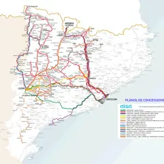 Mapa de concessions d'autobusos de S.A.U. Alsina Graells a Barcelona i rodalies, amb rutes cap a Lleida, Andorra i altres poblacions.