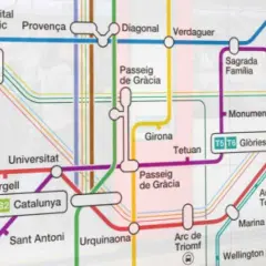 Mapa del metro de Barcelona con estaciones como Sants Estació, Catalunya y Sagrada Familia. Ideal para planificar tu viaje, como si fuera el barcelona hauptbahnhof.