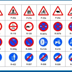 Colección de señales de tráfico: advertencias, prohibiciones y obligatoriedad para vehículos, peatones y ciclistas.