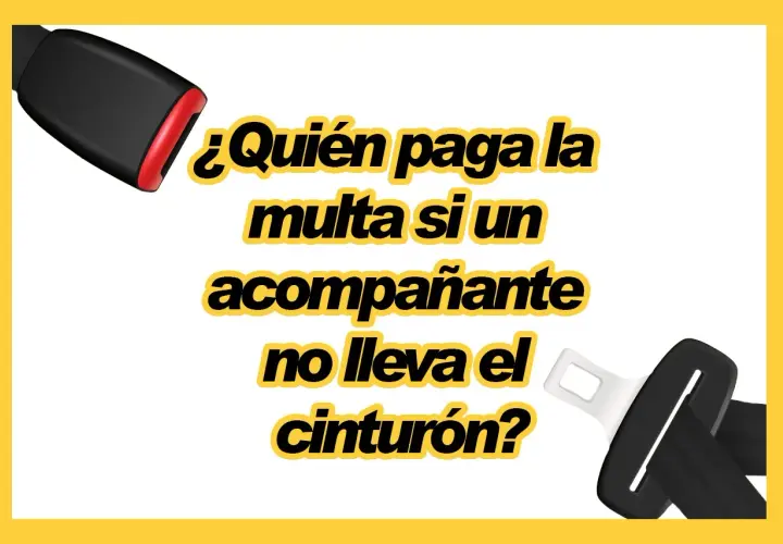 ¿Quién paga la multa si un pasajero no lleva el cinturón? Imagen con cinturones de seguridad y texto sobre multas.