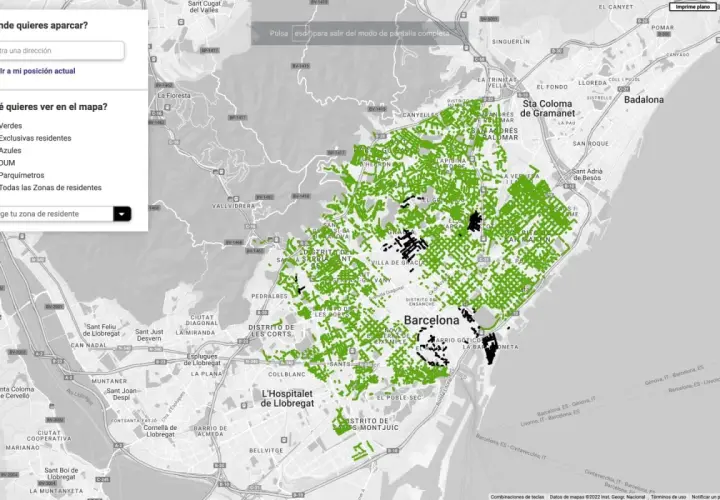 Mapa de Barcelona con zonas verdes y exclusivas para residentes. Busca tu parking en Barcelona.