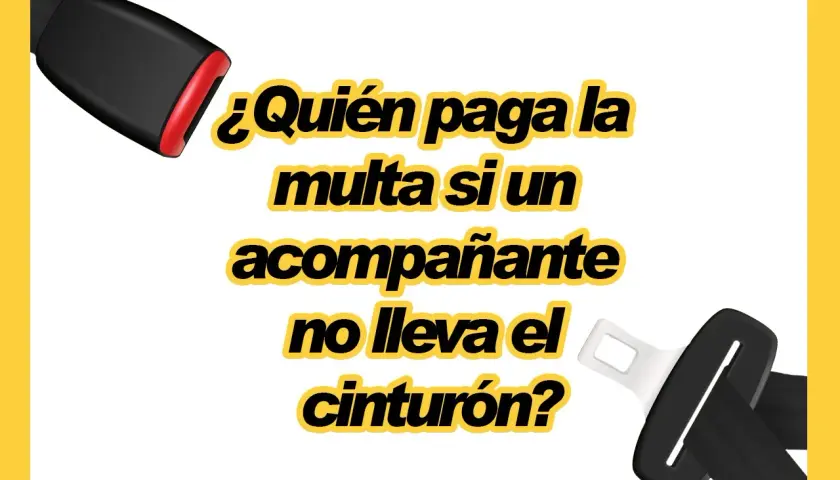 ¿Quién paga la multa si un pasajero no lleva el cinturón? Imagen con cinturones de seguridad y texto sobre multas.