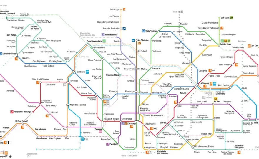 Plano del metro de Barcelona - rutas, billetes y aeropuerto